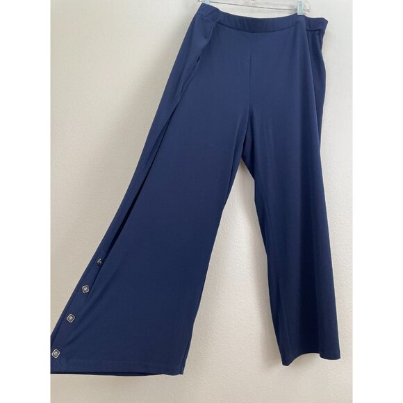 Susan Graver Womens Plus 2XP Navy Wide Leg Pants Pull On Stretch Pockets - Picture 4 of 10